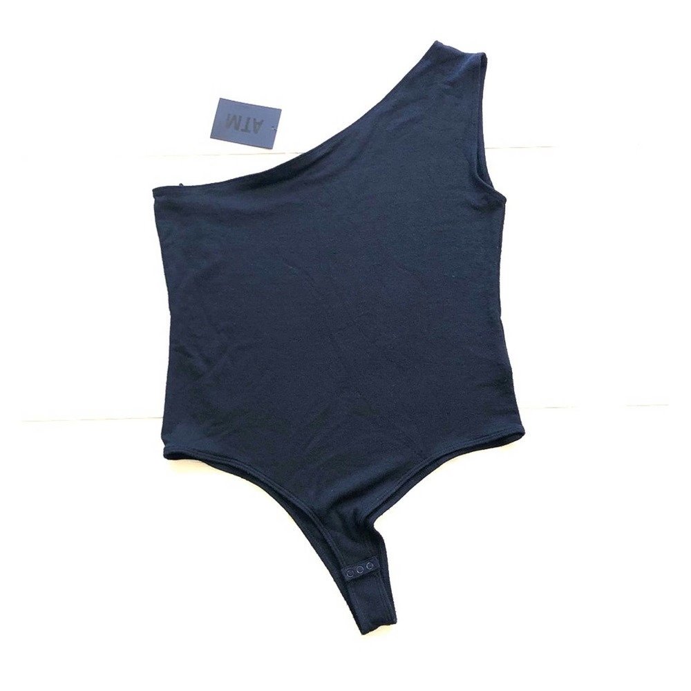 ATM Black micromodal one shoulder bodysuit Large